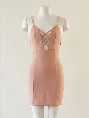 Sleeveless Lace-Up Bodycon Mini Dress in Blush